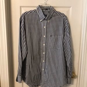 IZOD Easy Care LS Sz Lg navy & white plaid dress shirt 100% cotton